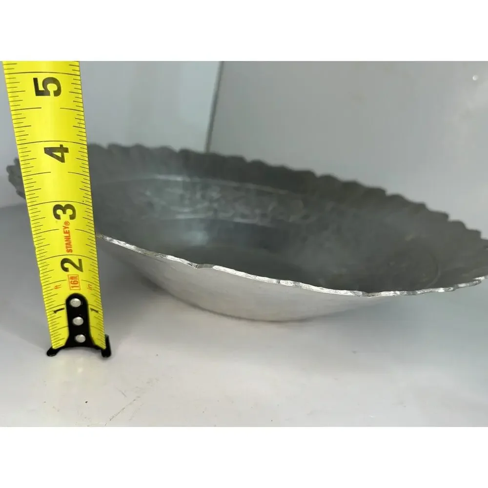 Lot Of 3 Vintage Embossed Aluminum Serving Pieces Tray Bowl Basket Mid Century